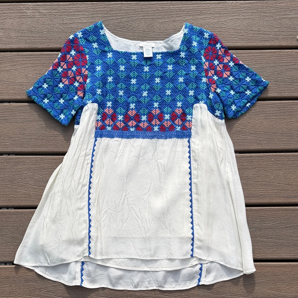 Sundance Blue and Red Embroidered Blouse